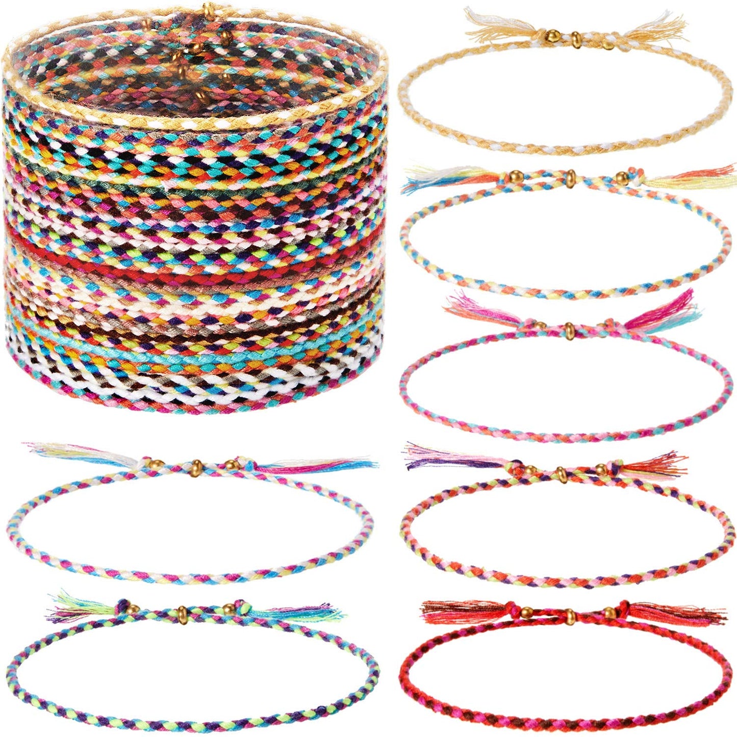 Hicarer 28 Pieces Woven Wrap Friendship Bracelets Handmade Boho Braided Friendship Anklets Adjustable Colorful Beaded String Bra