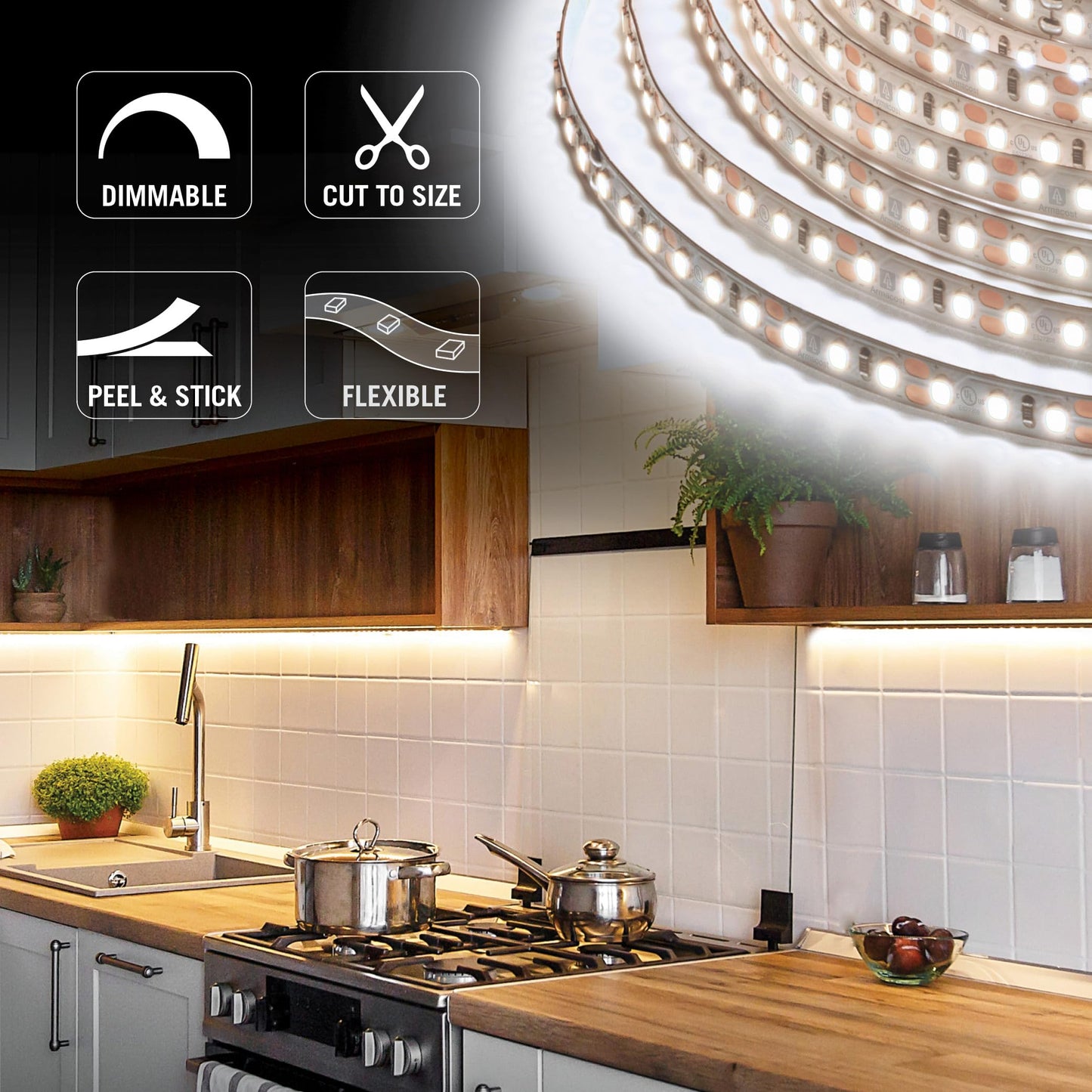 Armacost Lighting RibbonFlex Pro 12V White LED Strip Lights 120 LED/m, 4000K, 8.2 ft 153210