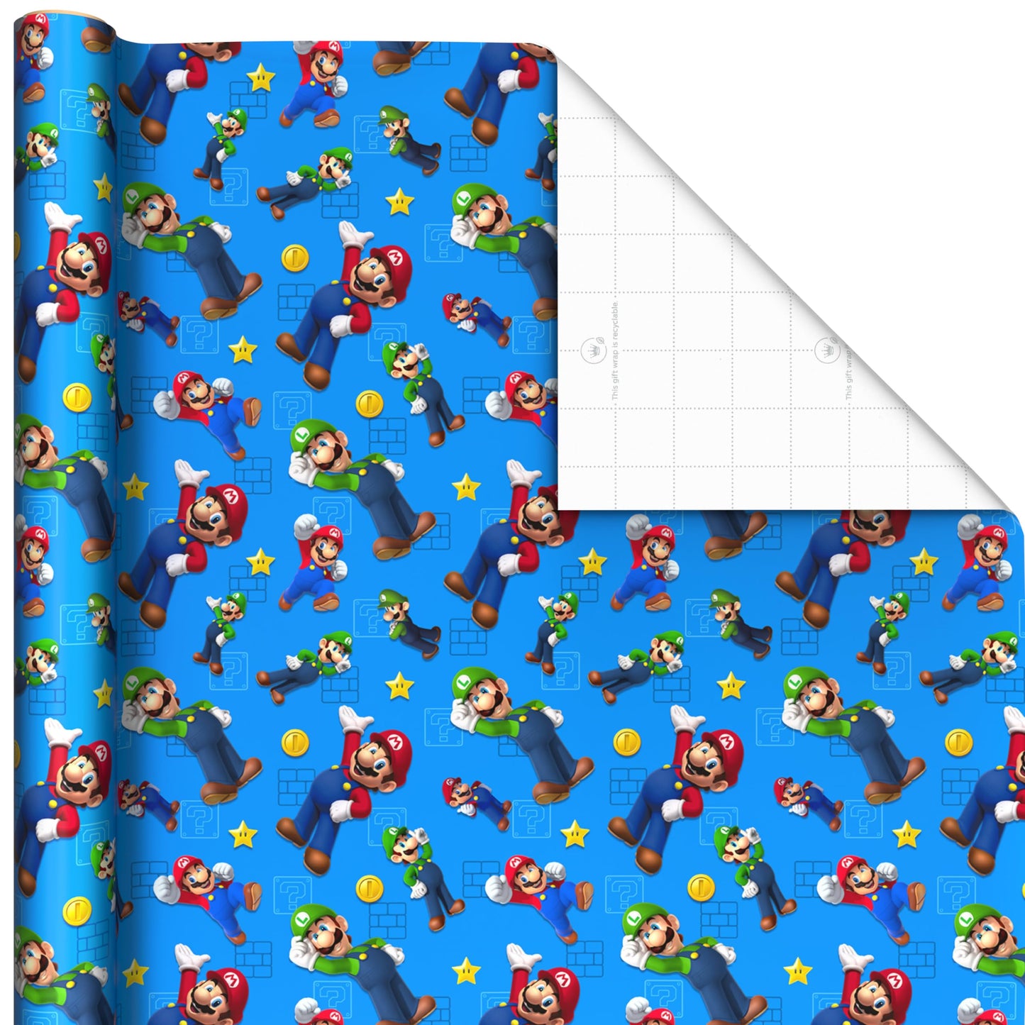 Hallmark Nintendo Super Mario Wrapping Paper Rolls for Kids with Cutlines on Reverse (3 Rolls: 60 Sq. Ft. Total) Mario, Luigi, Yoshi, Bowser, Princess Peach, Toad