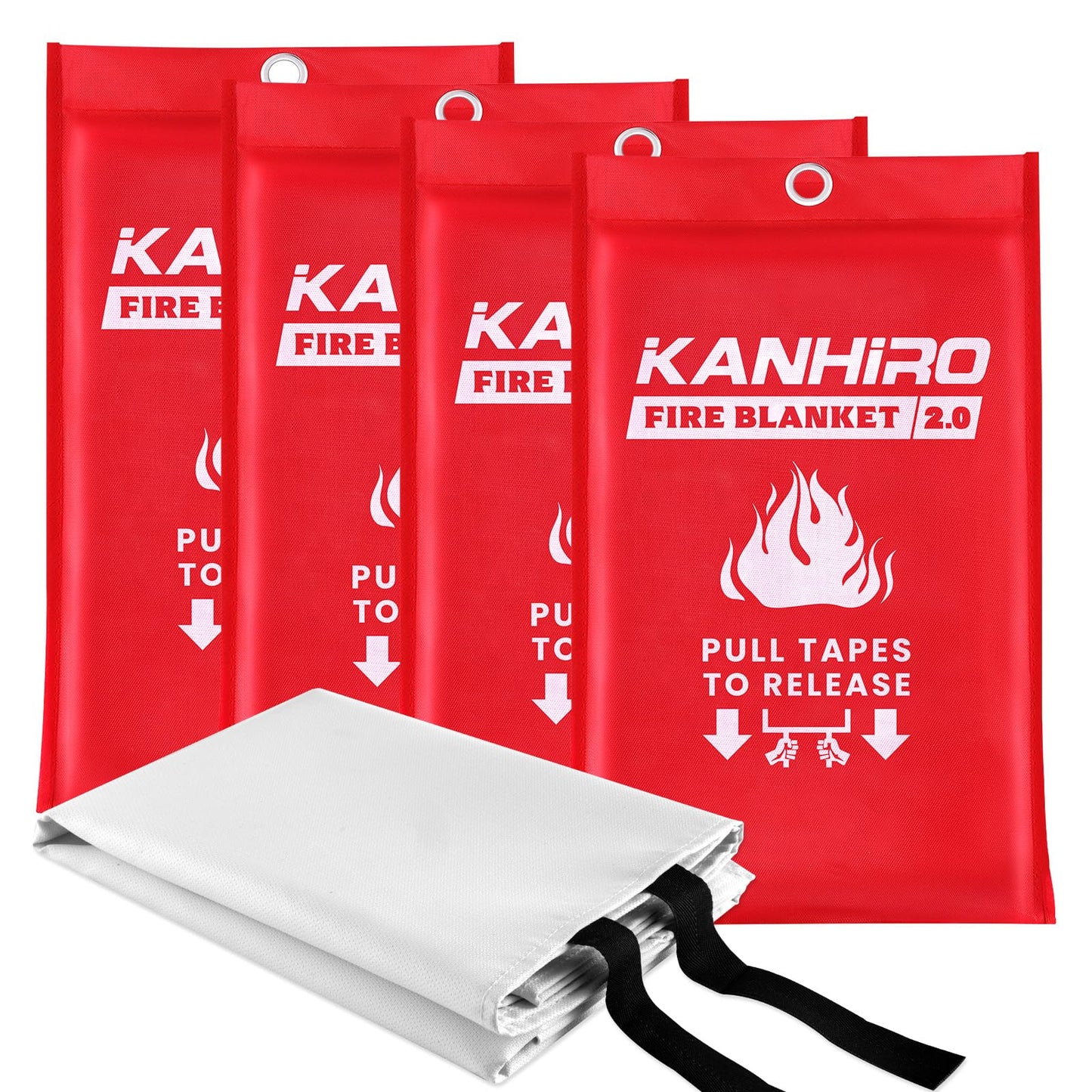Emergency Fire Blanket for Home Kitchen - KANHIRO (4 Pack, 40 in X 40 in), Emergency Silicone Fire Blanket