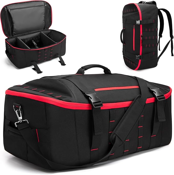 Smasrob 65L Tactical Duffle Bag Gym Bag with Backpack Straps, Wet Pocket and Detachable Dividers, Duffle Backpack for Trav...