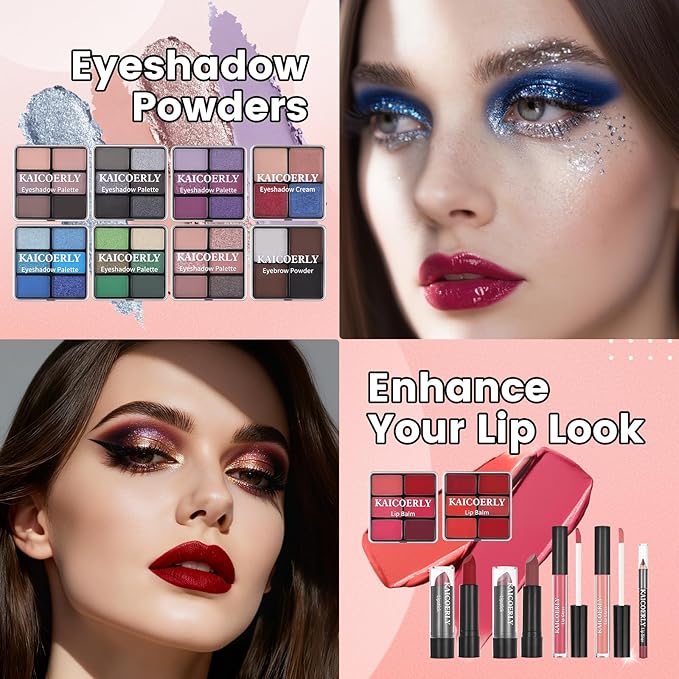 Makeup Kit for Women Girls, Fashionable Make Up Present Set for Beginners Professionals Traveler with Case, Makeup Essential with Eyeshadow Palette, Lip Gloss, Mascara,Foundation Face Primer(Rainbow)