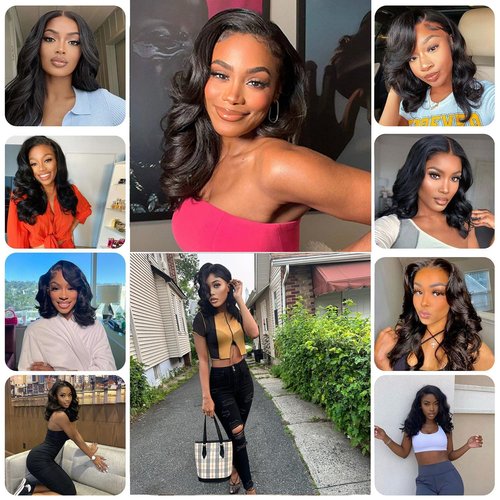 8x5 Glueless Wigs Human Hair Pre Plucked Pre Cut Bob Wig Human Hair 200% Density Body Wave Bob Lace Front Wigs Human Hair HD Lace Closure Wigs Short Bob Wigs for Black Women Wear and Go Wig 12 Inch