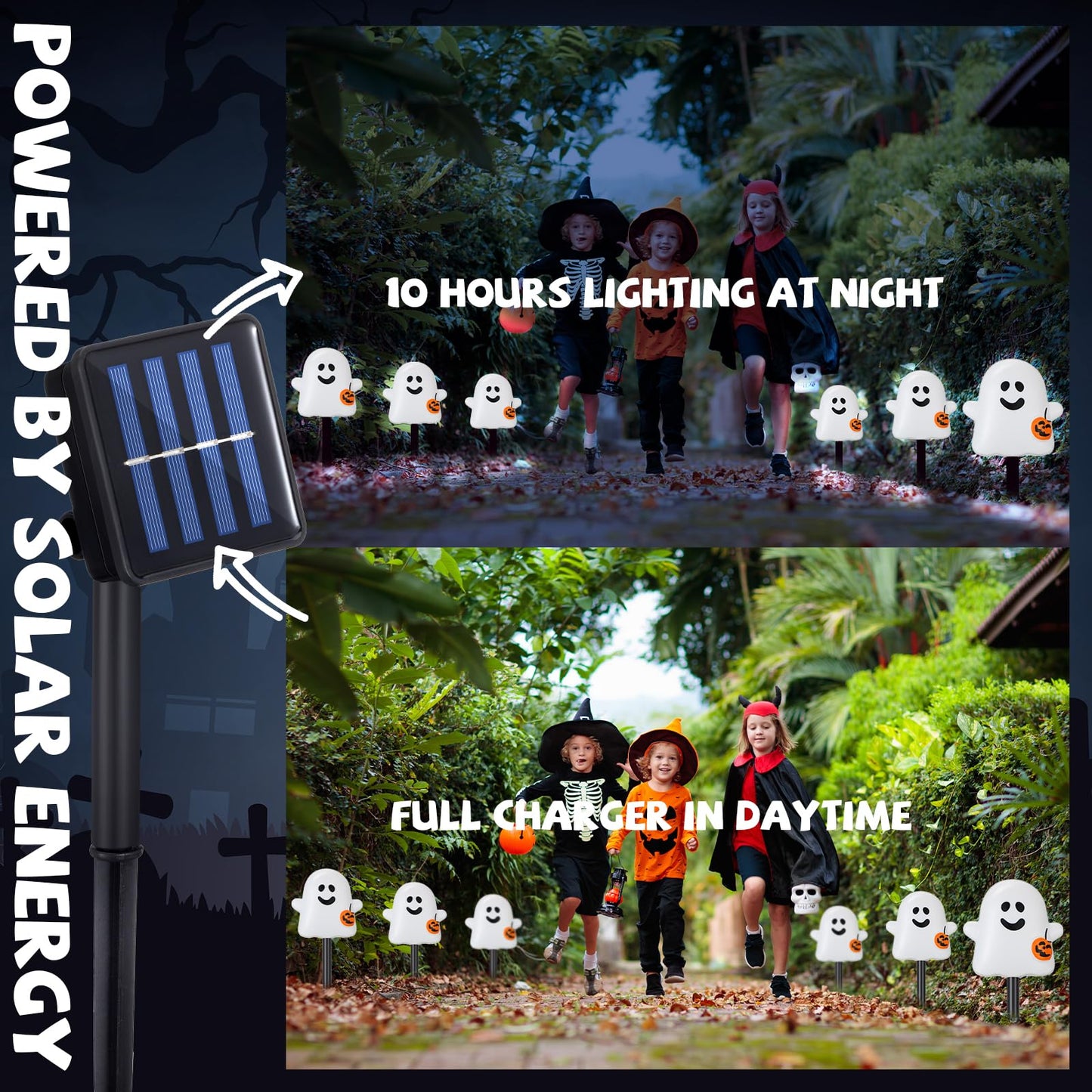VIHOSE 12 Pcs Halloween Decorations Solar Ghosts Pathway Lights Outdoor Ghosts Stake Lights Solar Powered Garden Waterproof Lighted Halloween Decor for Yard Porch Lawn Walkway Garden Party Decor