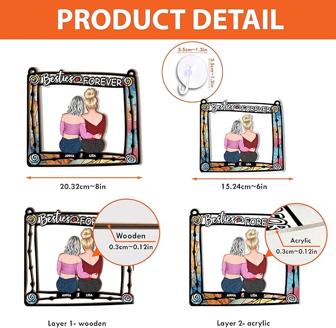 Macorner Personalized Window Hanging Suncatcher - Besties Are Forever - Gift for Women, Birthday, Friendship - Best Friend BFF A7-3 Girls