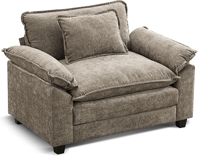 URRED Modular Sectional Sofa Comfy Cloud Couch, Modern Chenille Sofa Sleeper Deep Seat Couches with Ottoman/Pillows for Living Room (Khaki, 53'')
