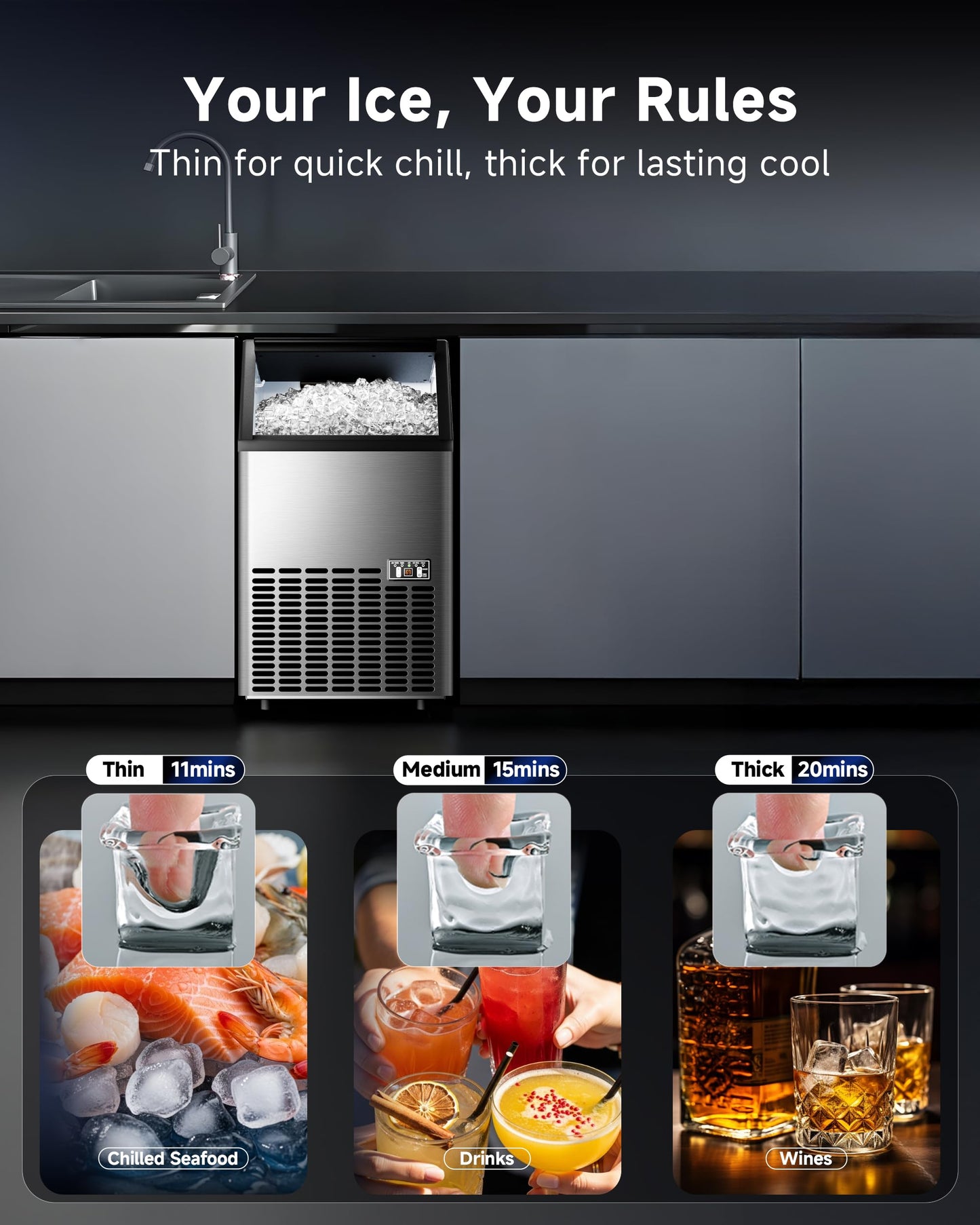ICEVIVAL Commercial Ice Maker, 100Lbs/Day, 45 Cubes in 11 Mins, Under Counter Ice Maker with 33Lbs Storage, Self-Cleaning, Timer, Ice Maker Machine for Home/Bar/Cafe (Commercial Grade)