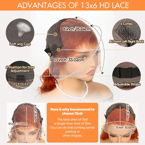 Ginger Lace Front Wig - 13x6 HD Body Wave, Pre Plucked with Baby Hair, 180 Density, Glueless Orange 24 Inch