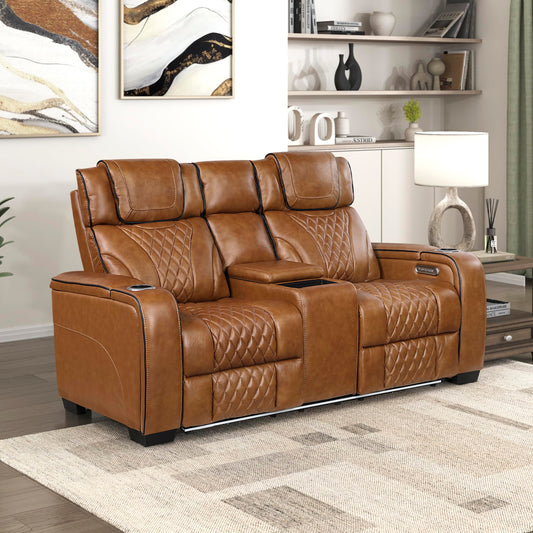 Lexicon Power Double Reclining Loveseat, Center Console/Heat/Massage/Headrest/Storage Arms/Cup Holders/LED Lights/Wireless Charging, Top Grain Leather Match Wall Hugger Recliner Loveseat, Brown