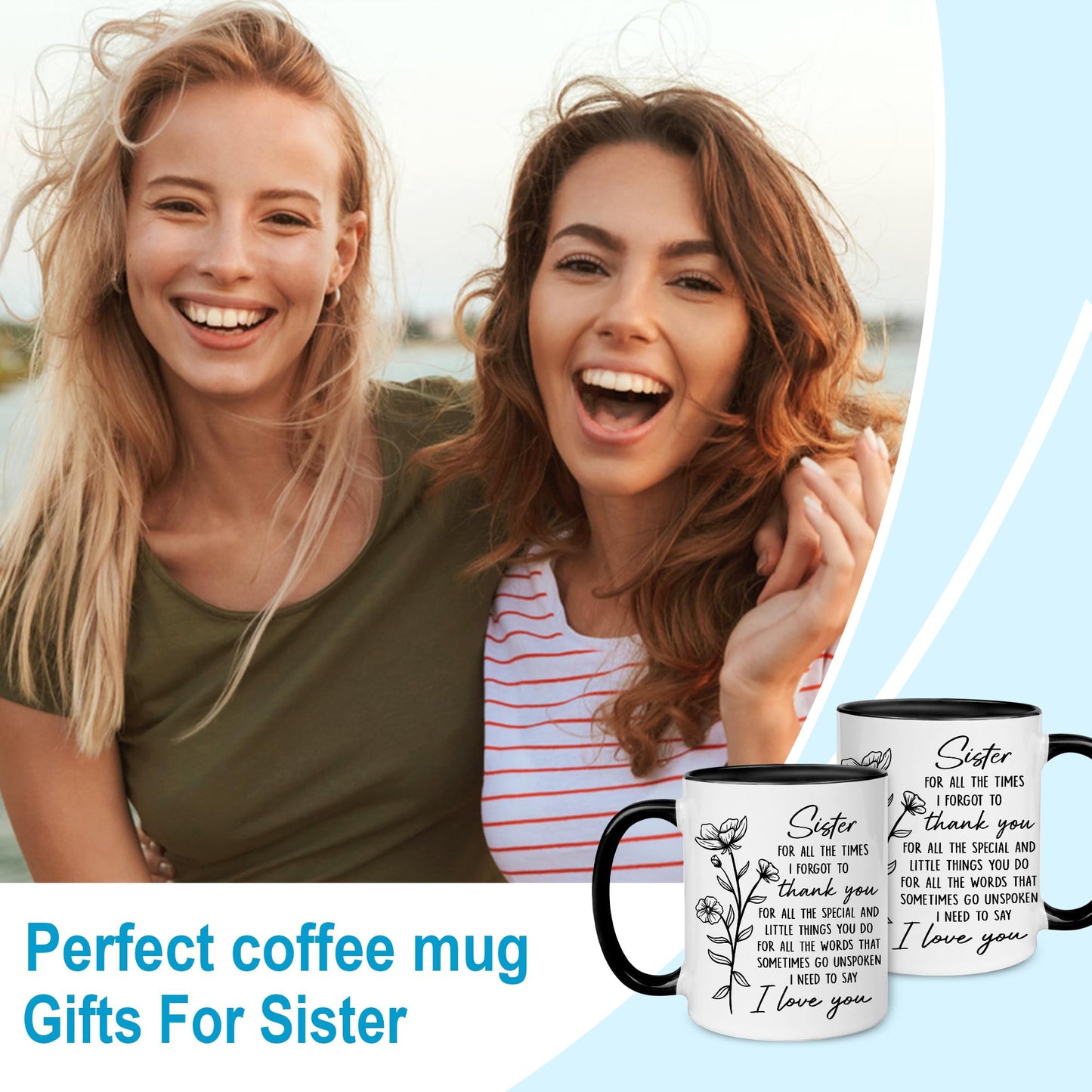 Hyturtle Sister Coffee Mug 11 oz – Sisters Cup Gifts From Sister For Birthday, Mother's Day, or Christmas - Thoughtful Present For Your Beloved Sibling