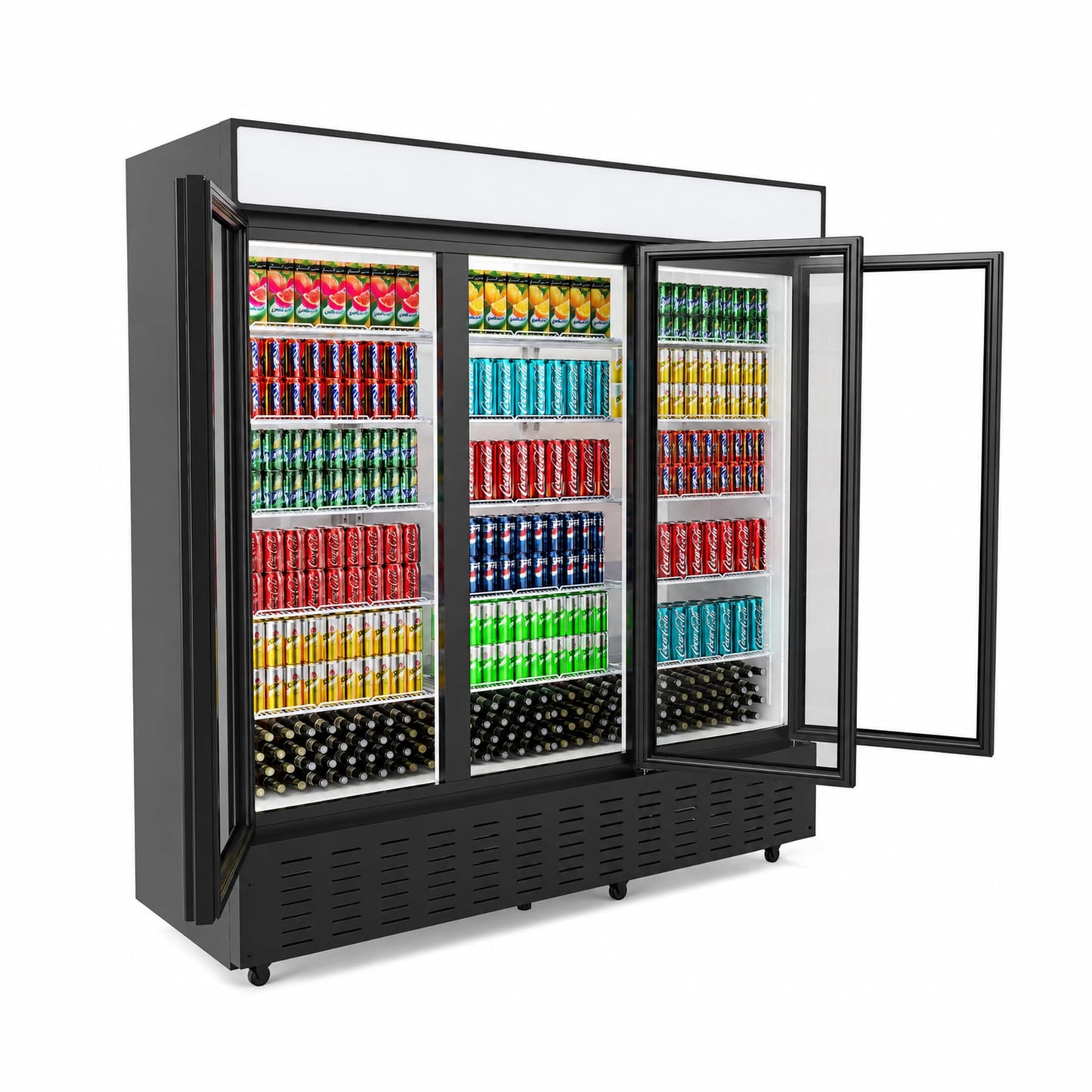 Frostvale 62 Cu.Ft Commercial Display Refrigerator, Black 3 Glass Door Beverage Cooler with Lighted Header, Large ETL Upright Merchandiser Fridge for Drinks, Soda, Beer, Restaurant, Store