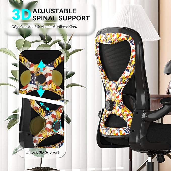 CASASIO Office Desk Chair with Ergonomic Lumbar Support, Extra-Thick Seat Cushion, Flip-up Arms, Breathable Mesh Back, Computer Task Chair for Home Office