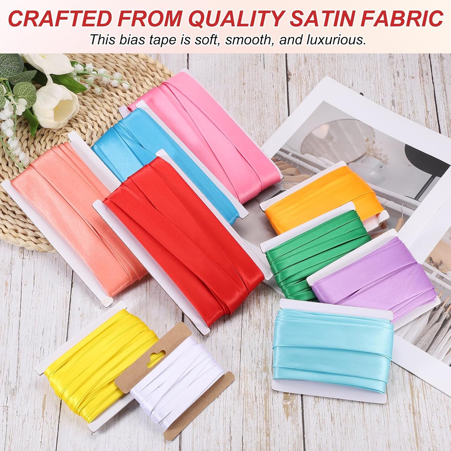 MECCANIXITY Double Fold Bias Tape for Sewing 1/3 Inch x 6 Yards Satin Pre-fold Continuous Binding Tape for Seaming Quilting Hemming Binding DIY Crafts, Sky Blue