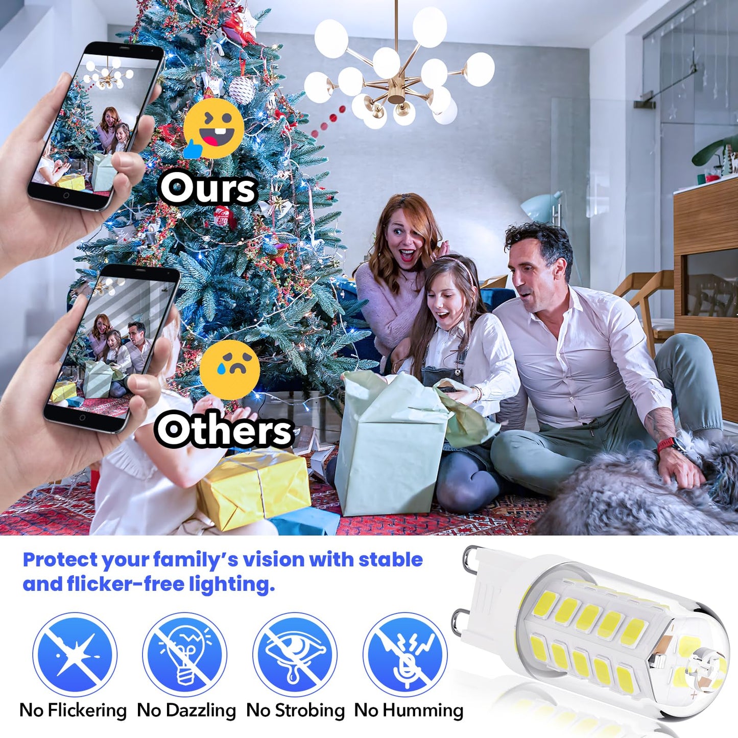MAXvolador G9 LED Bulb Dimmable, Daylight White 6000K, 40W T4 Halogen Equivalent, Bi Pin Base 4W G9 Light Bulbs for Chandelier Lighting, 400LM, 6 Pack