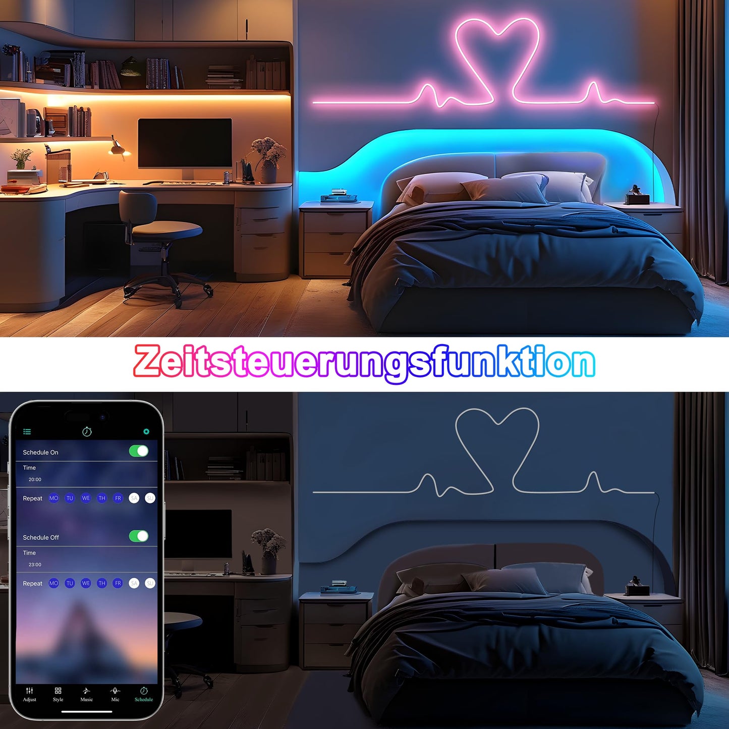 Cozylady 100Ft (50Ft * 2 Rolls) RGB LED Neon Rope Lights for Bedroom, 30m LED Strip Lamp with Double Sided Adhesive Tape, App/Remote Control DIY Lights Decorate The Outdoor and Indoor of Your Home