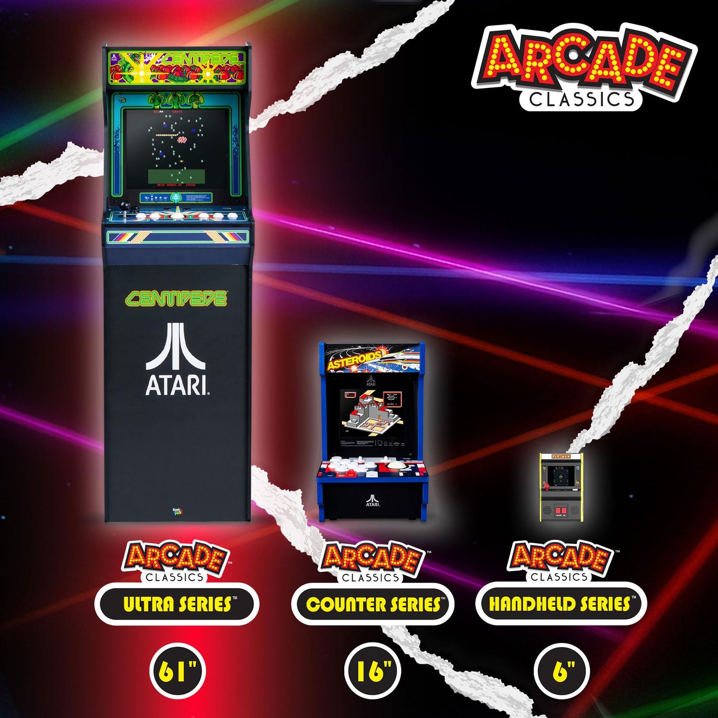 Arcade Classics - Atari Asteroids Counter Series Game Machine, 5 Games, 8" Liquid Crystal Screen - Mini Cabinet, Portable Gaming, Retro, Countertop Console, Basement Decoration, Man Cave