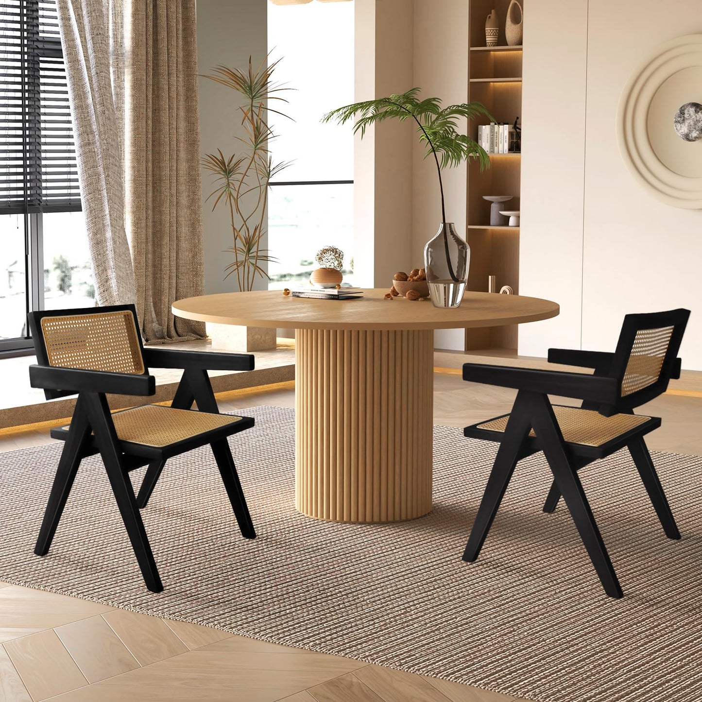 comfy to go Cane Dining Chairs Set of 4, Rattan Kitchen Chairs Black for Dining Room with Armrest