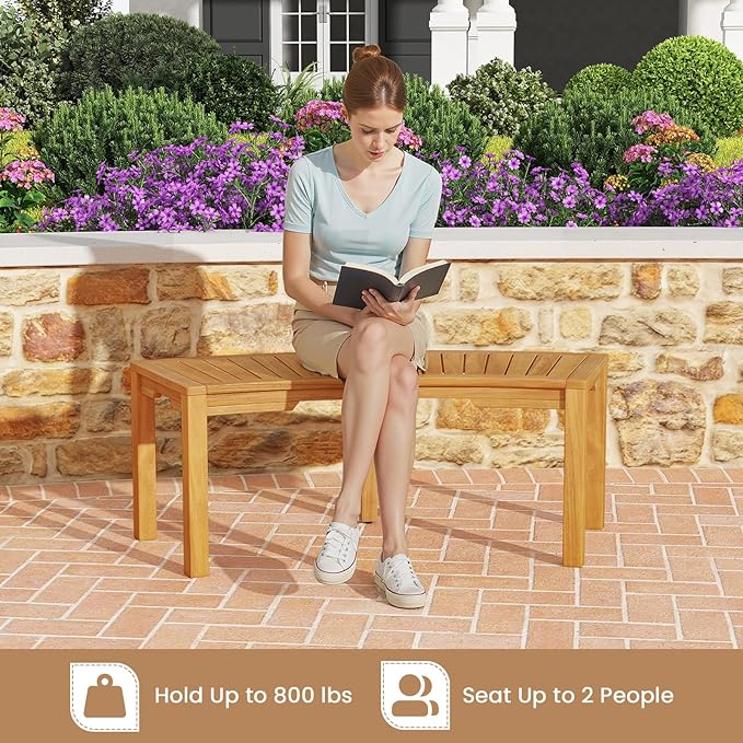 Tangkula Outdoor Curved Bench, Acacia Wood Fire Pit Bench w/Slatted Seat, Patio Backless 2-Person Seating for Porch, Yard, Garden, 800 LBS Max Load, Oil Painted (2, 45")