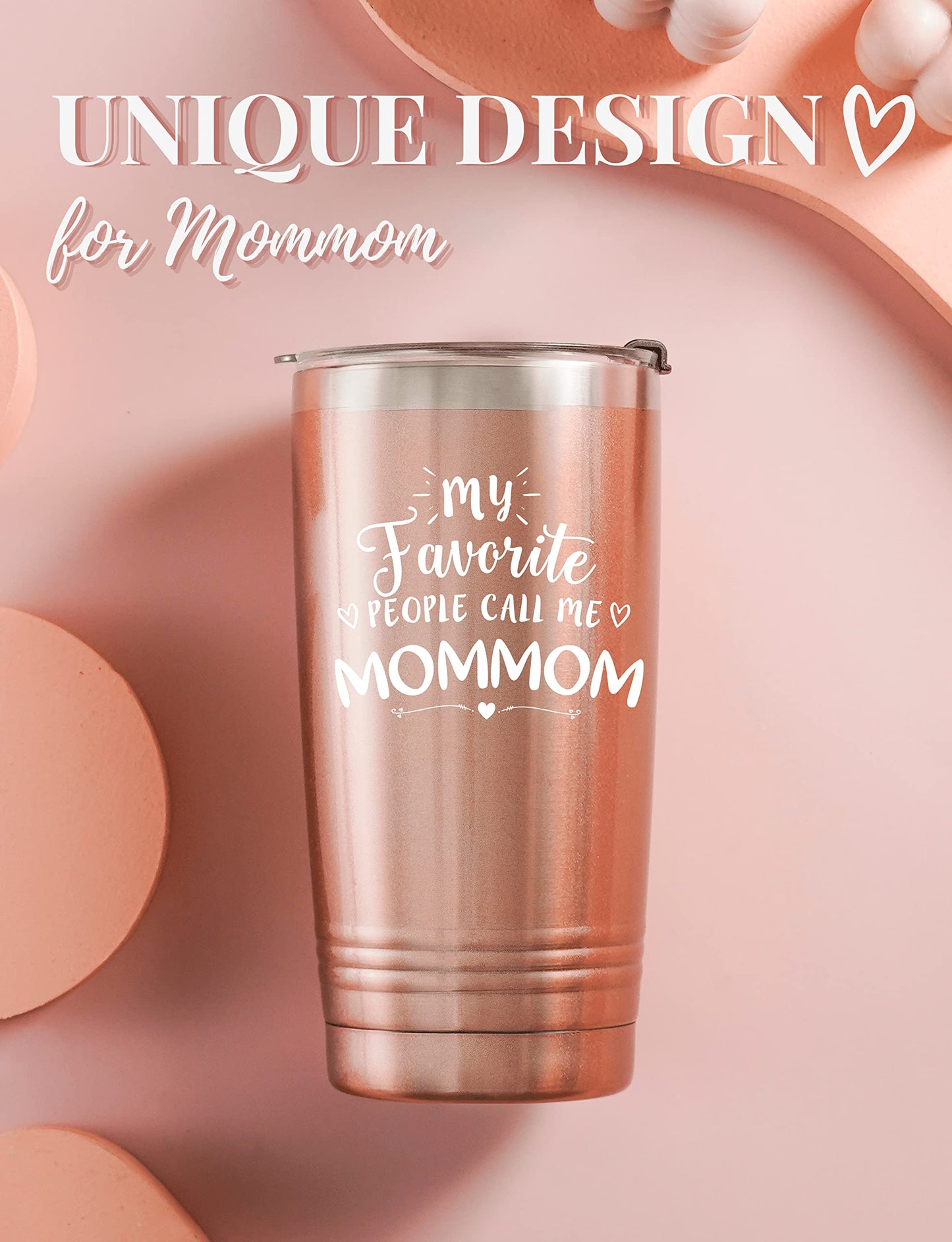 Mommom Gifts for Grandma, Insulated Stainless Steel Wine Tumbler with Lid, For Nana, Gigi, Granny, Grammy, Birthday, Mother’s Day, Christmas gifts, Rose Gold, (20 oz) Call me Mommom