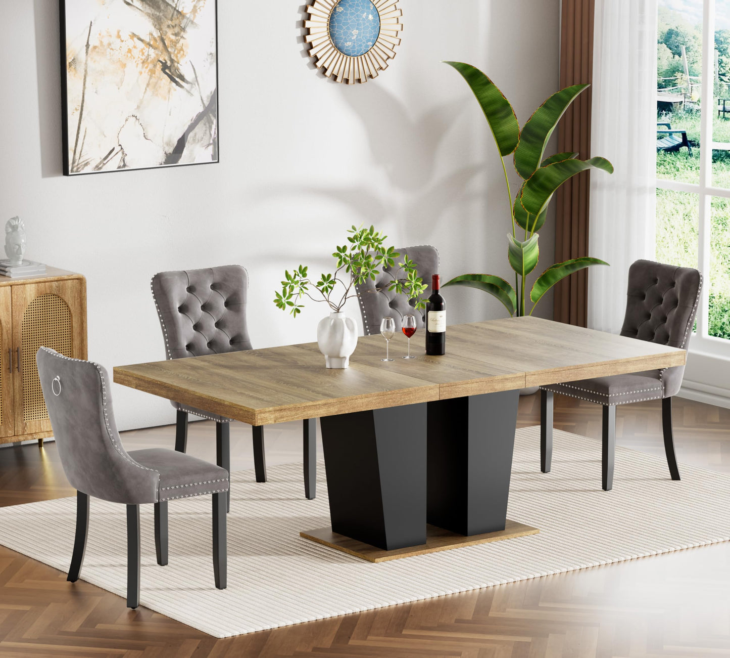HomVent 5 Piece Extendable Dining Table Set for 4 with Chairs, 63"-78.7" 4 Person Dining Room Table Sets for 4-10 People, Wood Rectangle Farmhouse Expandable Kitchen Table Chairs Set of 4, Dinner Set
