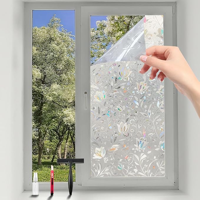 Frosted Glass Window Privacy Film Decorative, Bathroom Window Privacy Film for Glass Windows Cover, Static Cling, Removable, Reusable, Anti-UV, Heat Blocking, with Tools 29x78inch