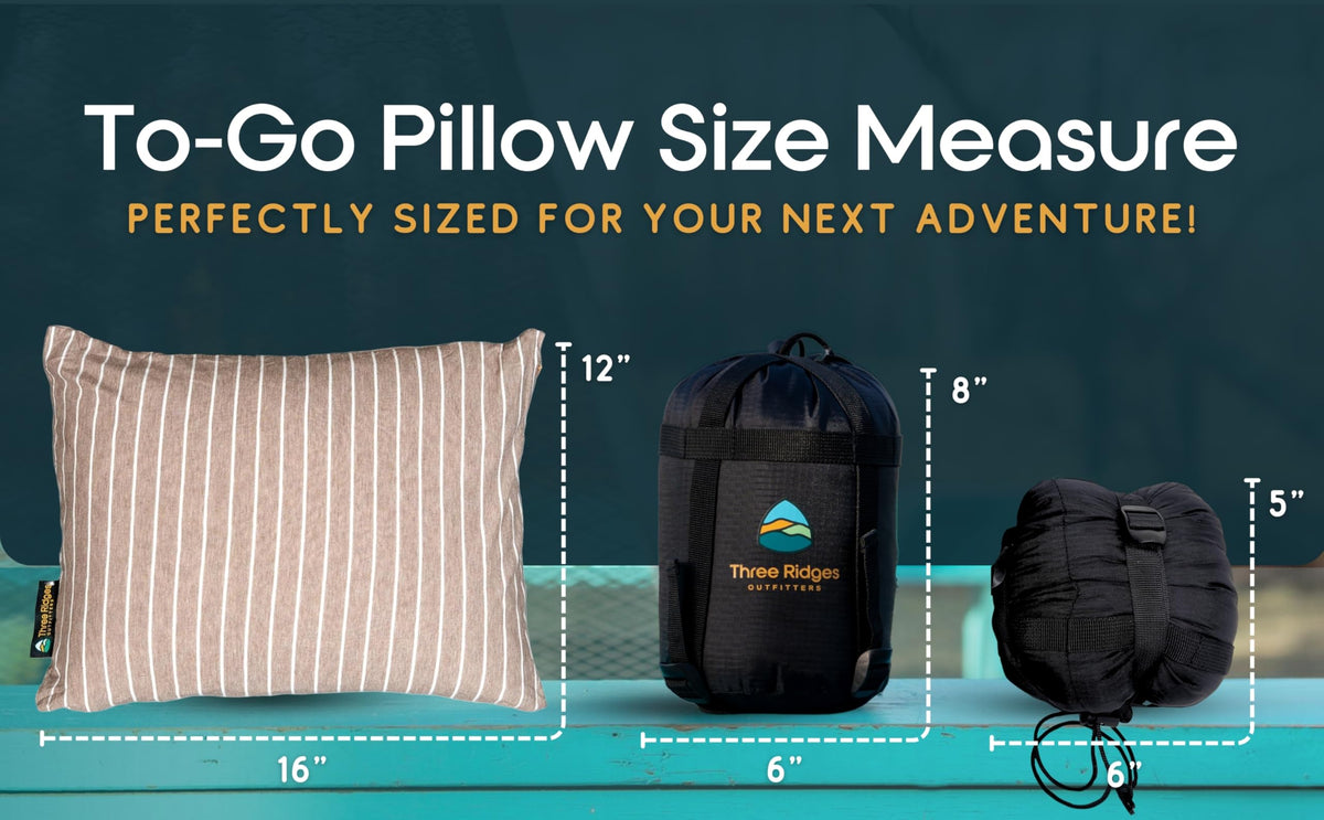 Three Ridges Outfitters Latex Foam Adventure Pillow - Compressible, Adjustable, Camping, Roadtrip, Airplane, Travel, Camping Essential