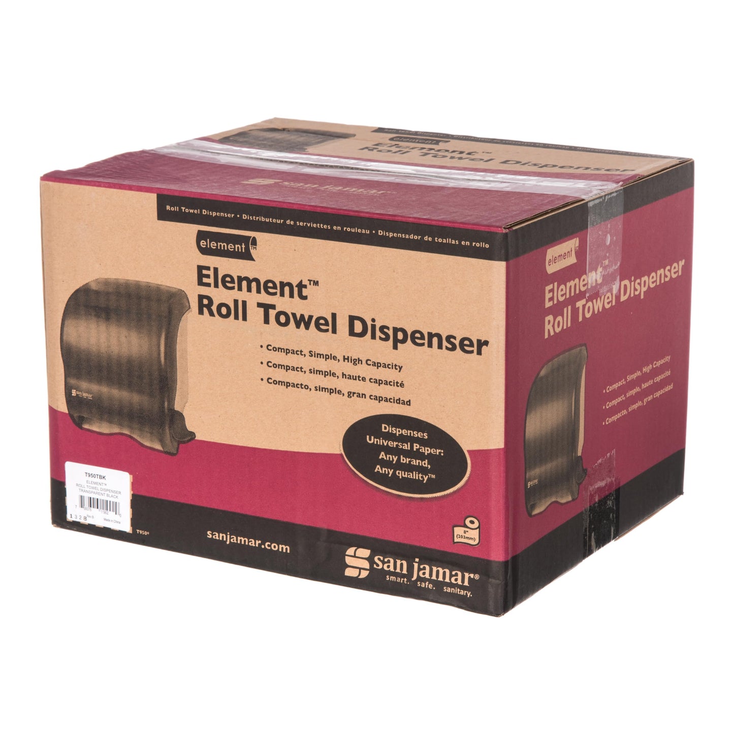 San Jamar Classic Element Paper Towel Dispenser Wall-Mounted Commercial Roll Dispenser, Fits All Core Sizes with Lever for Bathroom, Kitchens, and Restaurants, Plastic, Universal Paper, Black Pearl