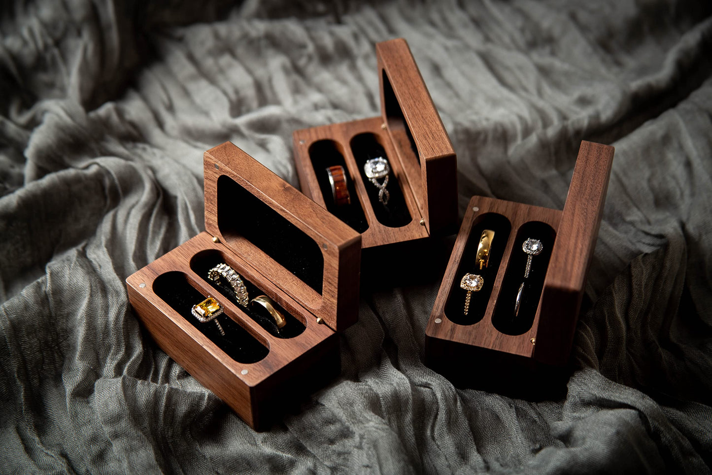 MUUJEE Engraved Ring Box (Two Become One) - Wedding Ring Bearer Box for 2 to 4 Rings Engagement Proposal Promise Ring Storage