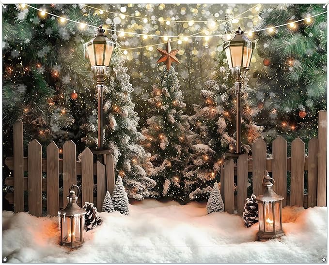 10x8FT Winter Christmas Tree Photography Backdrop Snowy Forest Portrait Background Xmas Snowflake Family Holiday Party Dec...