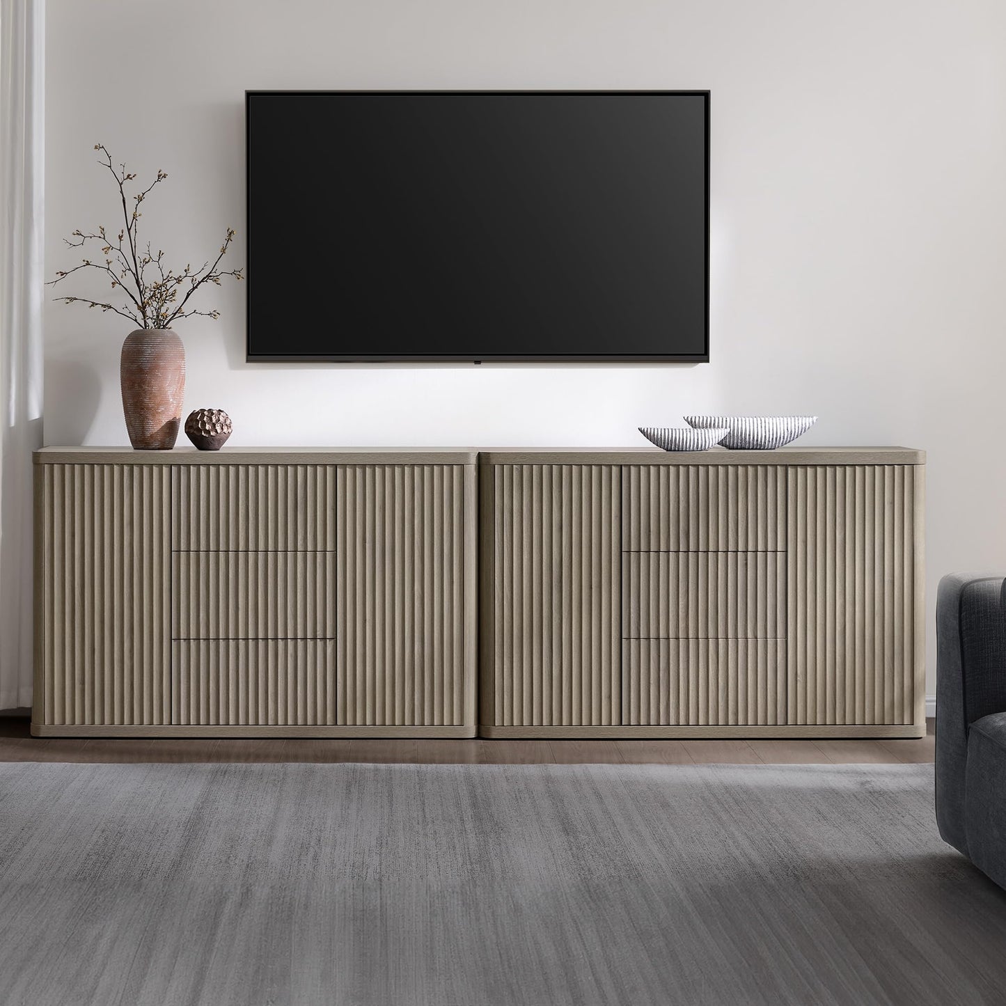 SICOTAS Buffet Cabinet with Storage - Accent Fluted Storage Cabinet with 2 Doors & 3 Drawers 54.7" Wide Modern Sideboard Credenza Large Buffet Table for Living Room Kitchen Dining Room Entryway Office