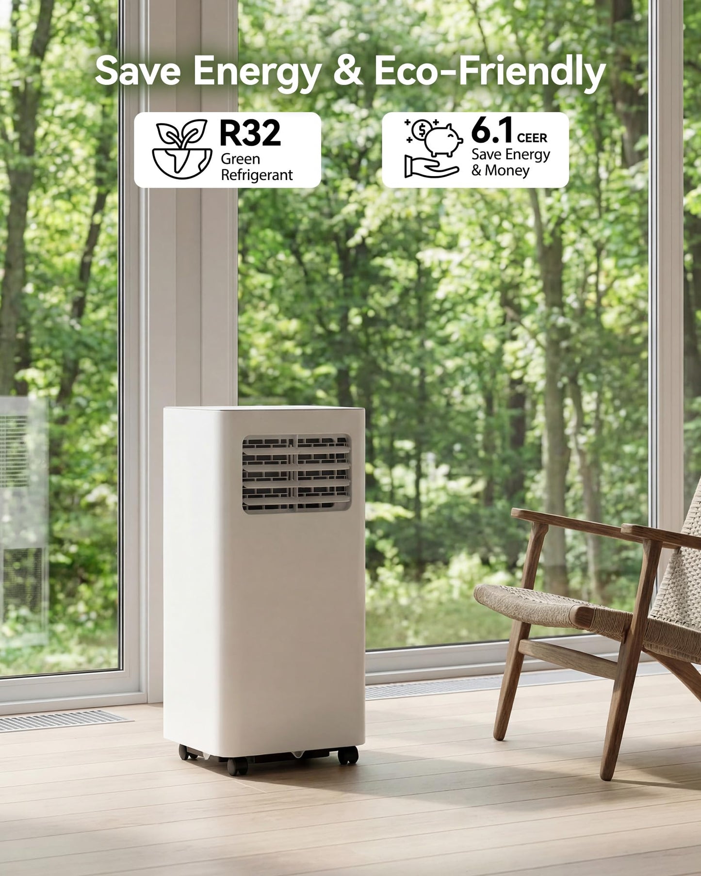 Feelfunn 8000 BTU Portable Air Conditioner, 3-in-1 Cools 350 Sq.Ft, Quiet AC with Fan & Dehumidifier, LED Display, Remote, 24H Timer, Window Kit, for Bedroom/Office/Dorms