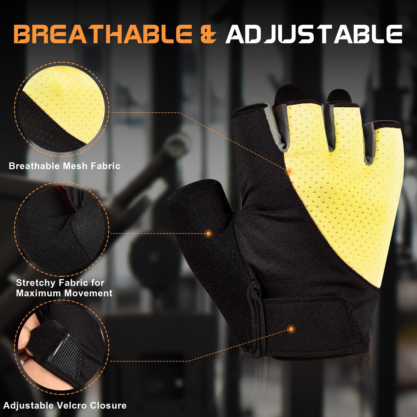 Sunnex Gym Gloves - Fingerless, Breathable Fitness Gloves for Weightlifting, Sports Training