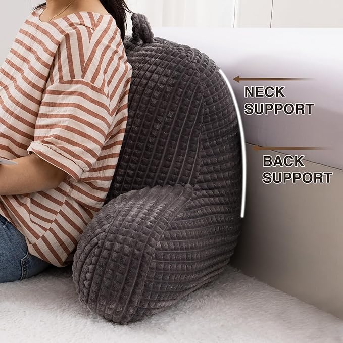 A Nice Night Reading Pillow Bed Wedge Large Adult Children Backrest with Arms Back Support for Sitting Up in Bed/Couch for Lounging Bedrest,Waffle Stereoscopic Design,Khaki