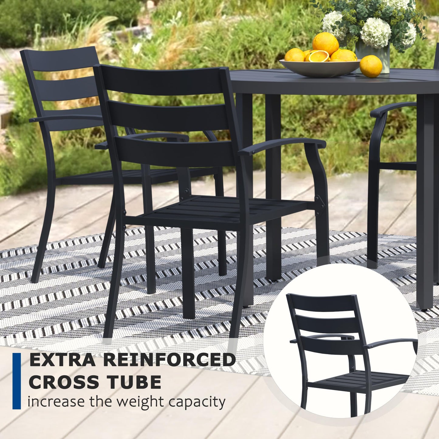 Patio Dining Chairs Set of 6, Black Stackable Outdoor Dining Chairs, Metal Patio Furniture Set for Garden Backyard Lawn Deck Support Over 300 lbs