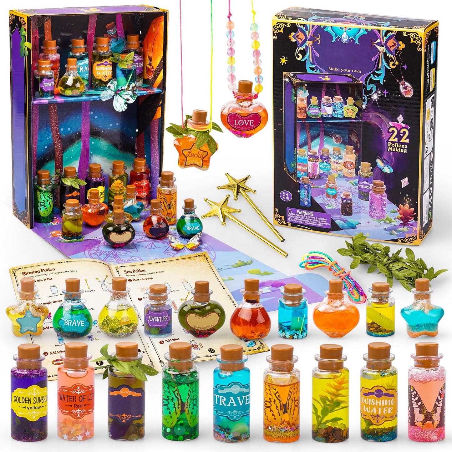 JEEKALO Fariy Magic Glow Potion Set Kits for Kids, Magic Kids Mix Potion DIY Making kit 22 Bottles, Creative Toy Art Craft Set Christmas Birthday Present for Girls Boys Age 6 7 8 9 10 11 12
