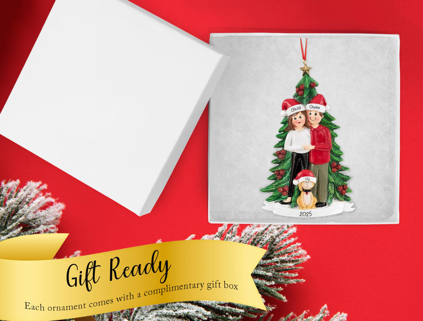 UniqXmas Personalized Couple with Cat Christmas Ornament 2025 | Customized Family of 2 with Kitten for Xmas Tree | Unique Our First Christmas Together with New Kitty Keepsake | Custom Name & Year
