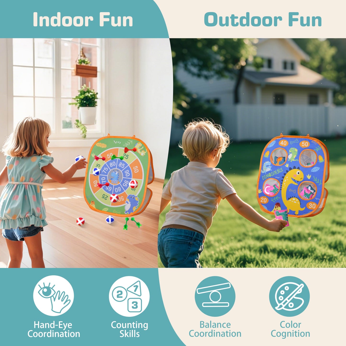 ALETYBOX Bean Bag Toss Game Toy, Outdoor Toys for Toddlers 3 4 5, Family Party Supplies for Kids, Outside Lawn Party Carnival Games, Activities Toy Gifts for Boys Girls Age 3 4 5 6