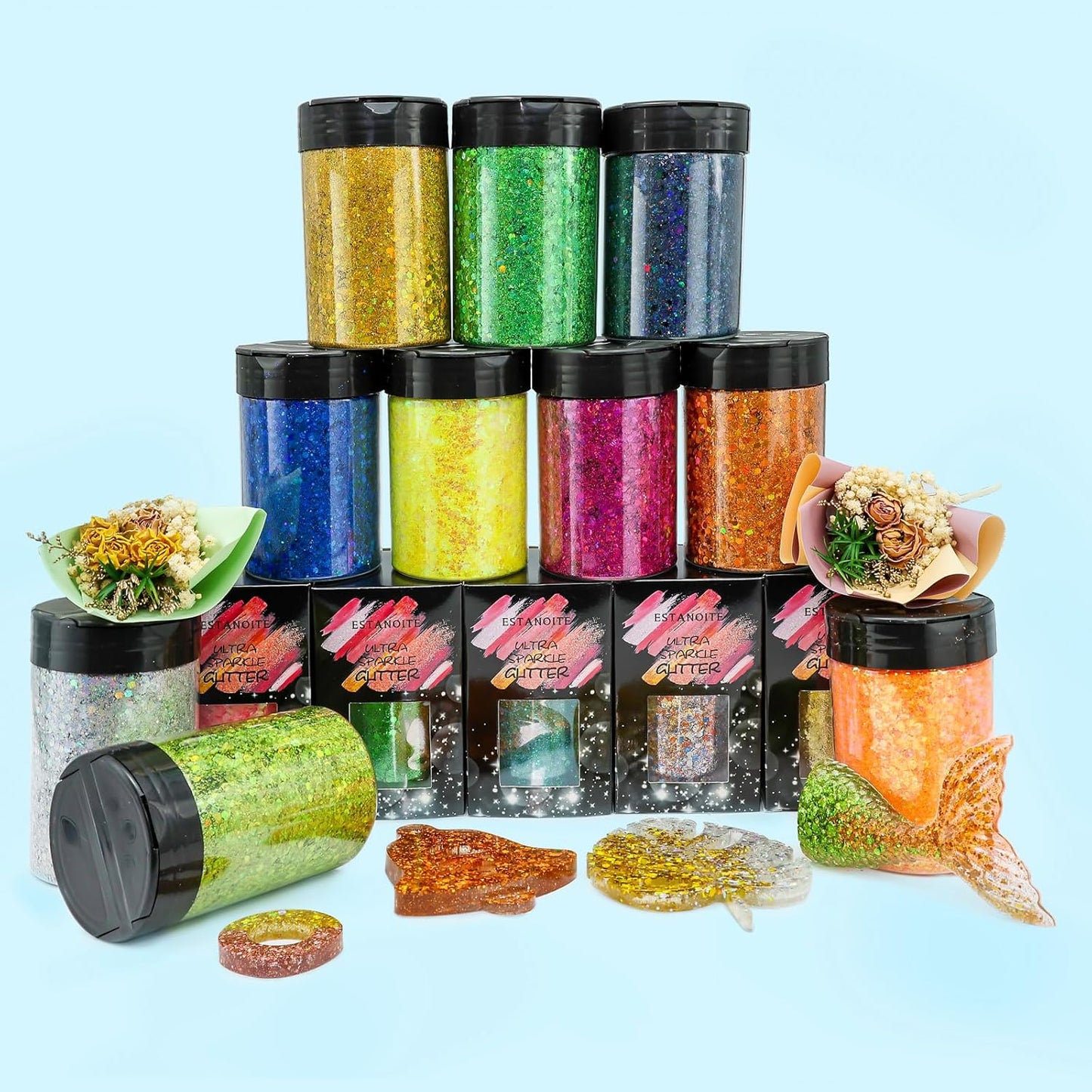 Estanoite Holographic Chunky Glitter, 160G/5.64OZ Glitter, Mixed Fine & Chunky Glitter for Epoxy Resin, Iridescent Glitter for Crafts Tumblers, Halloween Christmas Festival Painting Decor (Rose)
