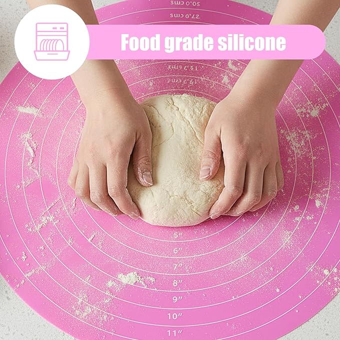 4PCS Silicone Cake Mat Hard Scraper Dough Scraper Silicone Baking Mat with Dough Bowl Scrapers Reusable Cookie Mats Cake Turntable Mats for Pastry Baking Supplies Bake Pizza