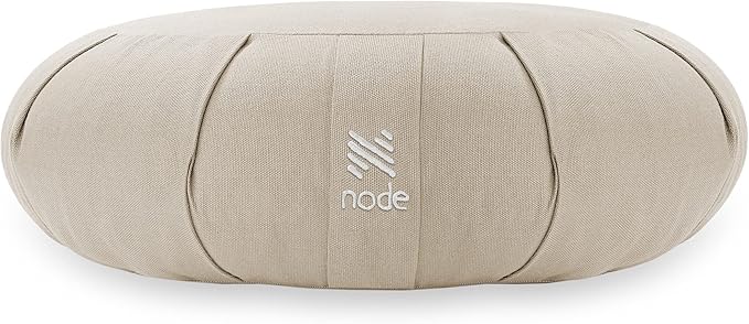 Node Fitness Zafu Meditation Cushion, 15" Round Buckwheat Yoga Pillow with Organic Cotton Cover - Natural