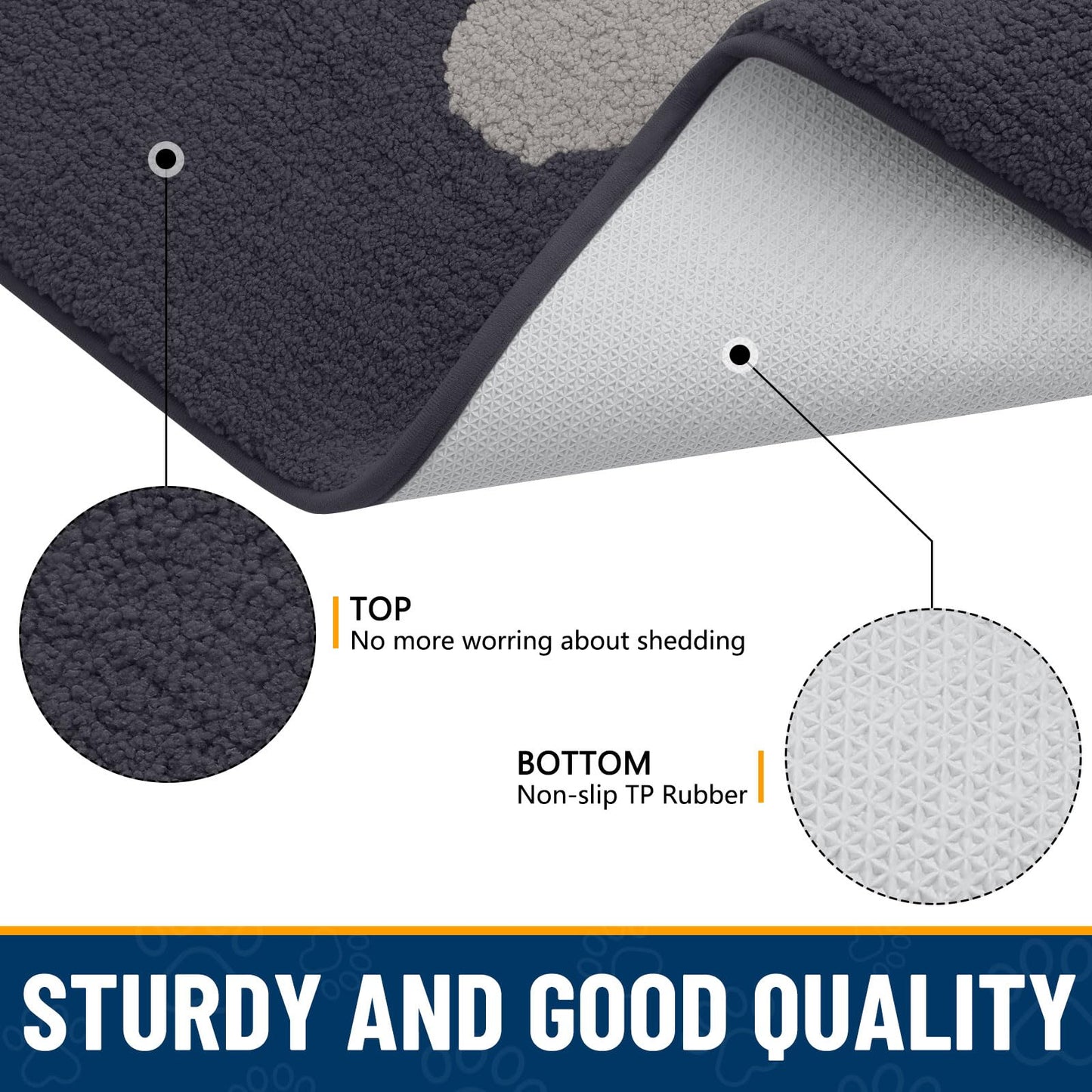 Smiry Dog Door Mat for Muddy Paws 30x20, Dirt Trapper Non Slip Washable Indoor Doormats, Absorbent Entryway Carpet for Inside Floor, Dark Grey