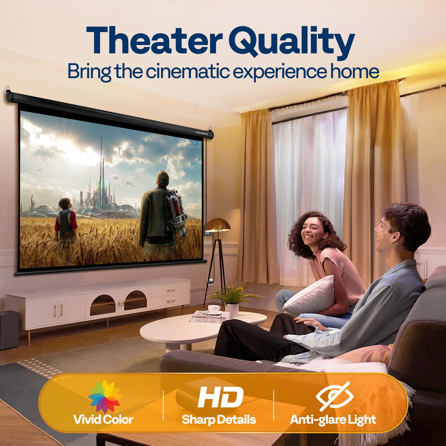 VIVOHOME Motorized Projector Screen with Remote, 16:9 100 Inch Auto Electric Projection Screen, HD 4K Movie Screen for Home Theater, Cinema, Office (87 x 49 Black)