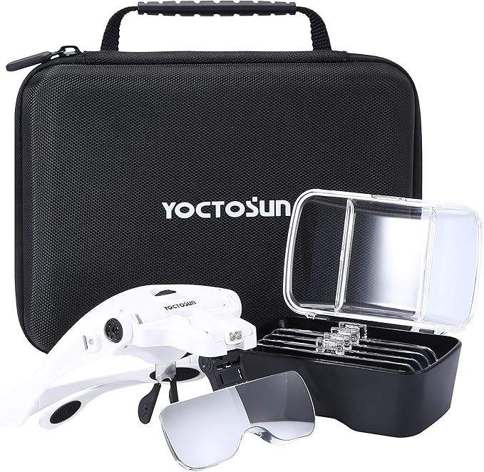 YOCTOSUN Magnifying Glasses with Light, Head Mount Magnifier with 5 Lenses, Headband, Storage Case, Hands Free LED Lighted...