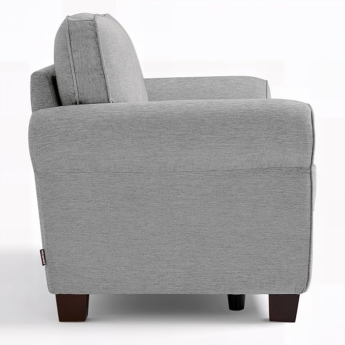 MCombo 67.7" Loveseat Sofa, 2-Seater Small Couch for Small Spaces, Classic Rolled Arm Upholstered Sofa with Solid Wood Legs for Living Room, Removable Cover, Chenille Fabric VE730 (Light Grey)