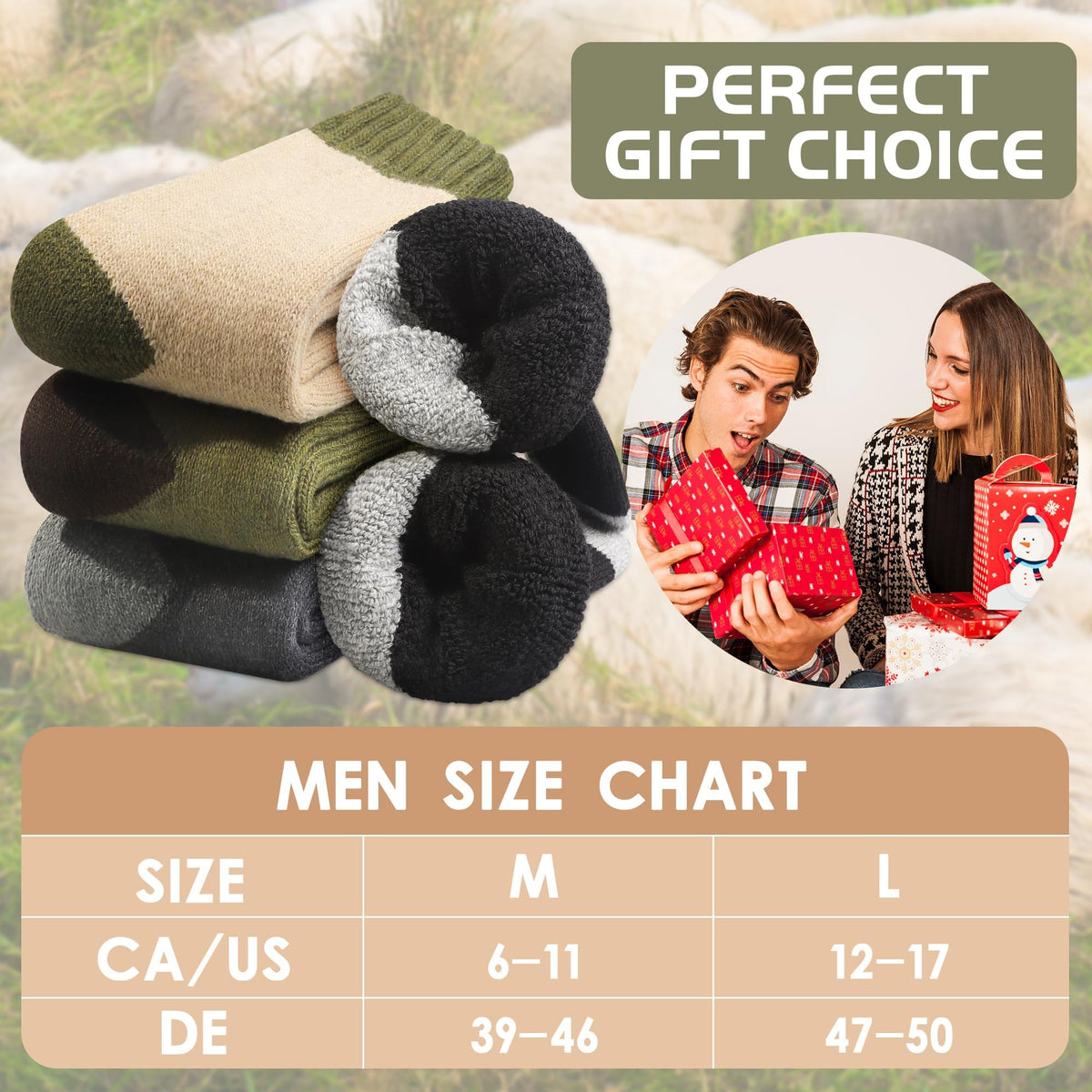 Yeblues Merino Wool Thermal Hiking Socks - 4 Pairs, Men's Sizes 6-11, Super Soft, Warm for Winter