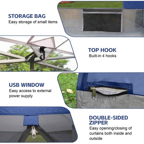 Canopy Universal Mosquito Netting Tent, Converts 10'x10' Canopy Gazebo into Camping Inner Tent, Screen House with Full PE Floors for Patio, Outdoor, Garden（TOP & Frame NOT Included） Navy Blue