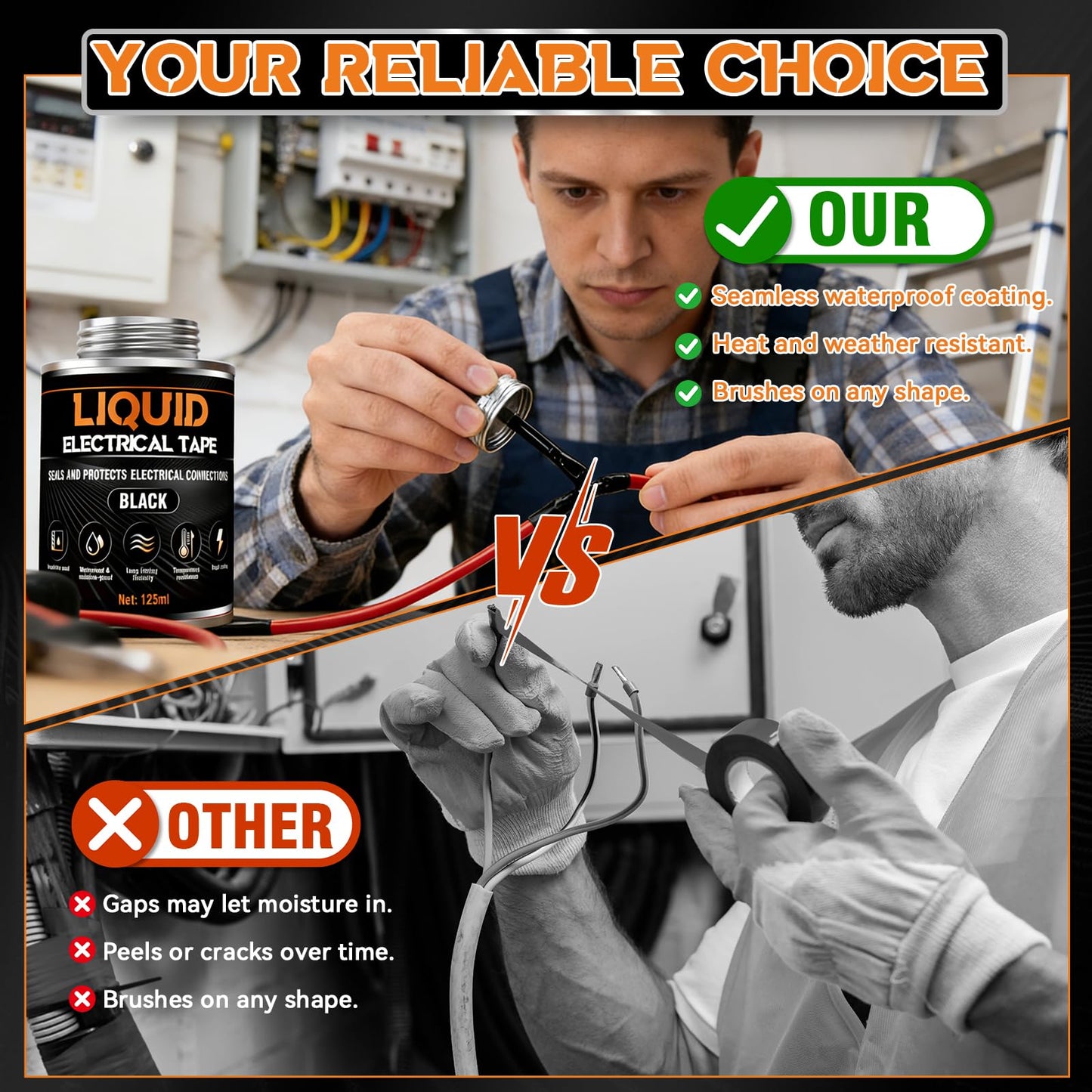 Liquid Electrical Tape, Quick Drying Insulating Electrical Glue, Black Waterproof Wire Glue, High Temperature Resistant; Ideal for Wire Equipment Repair, Automotive, Marine, and Home Use, 4OZ
