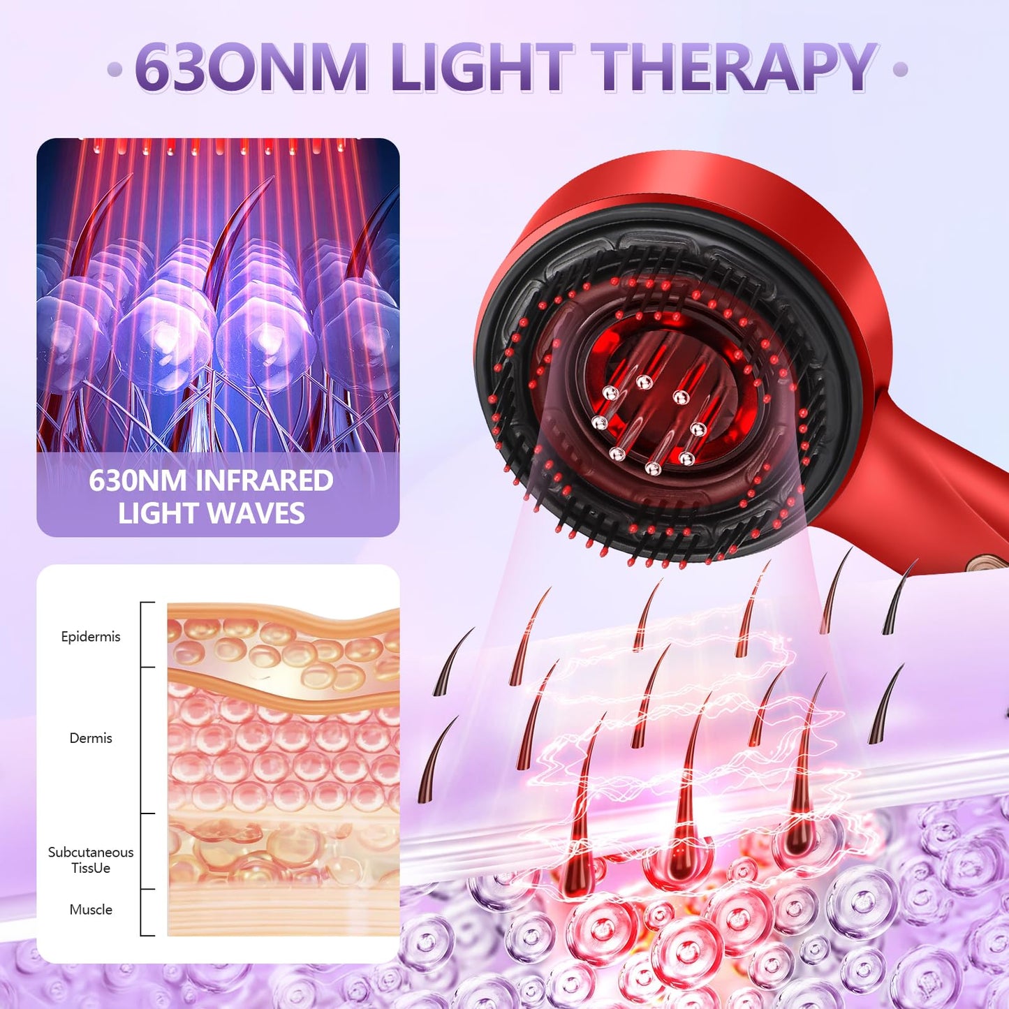 THSTPA 3 in 1 Hair Oil Applicator,Head Massager Scalp,Hair Oil Applicator,Electric Scalp Massager Brush,ipx7 Waterproof,Red