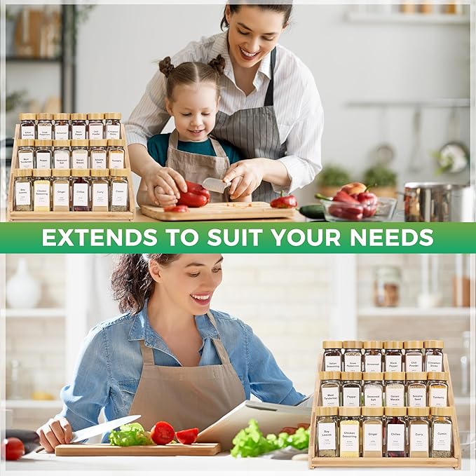 Bamboo 3 Tier Spice racks, Kitchen Seasoning Spices Rack, Suitable for Spice Organizers Such as Sitchen Countertops, Stoves, Sorage Rooms (S)