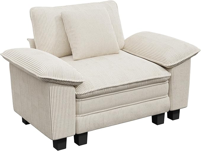MIXPATIO 53.5" Cloud Modular Sectional Single Sofa, Deep Seat Armchair with Plush Corduroy & Removable Arms for Living Room, Beige